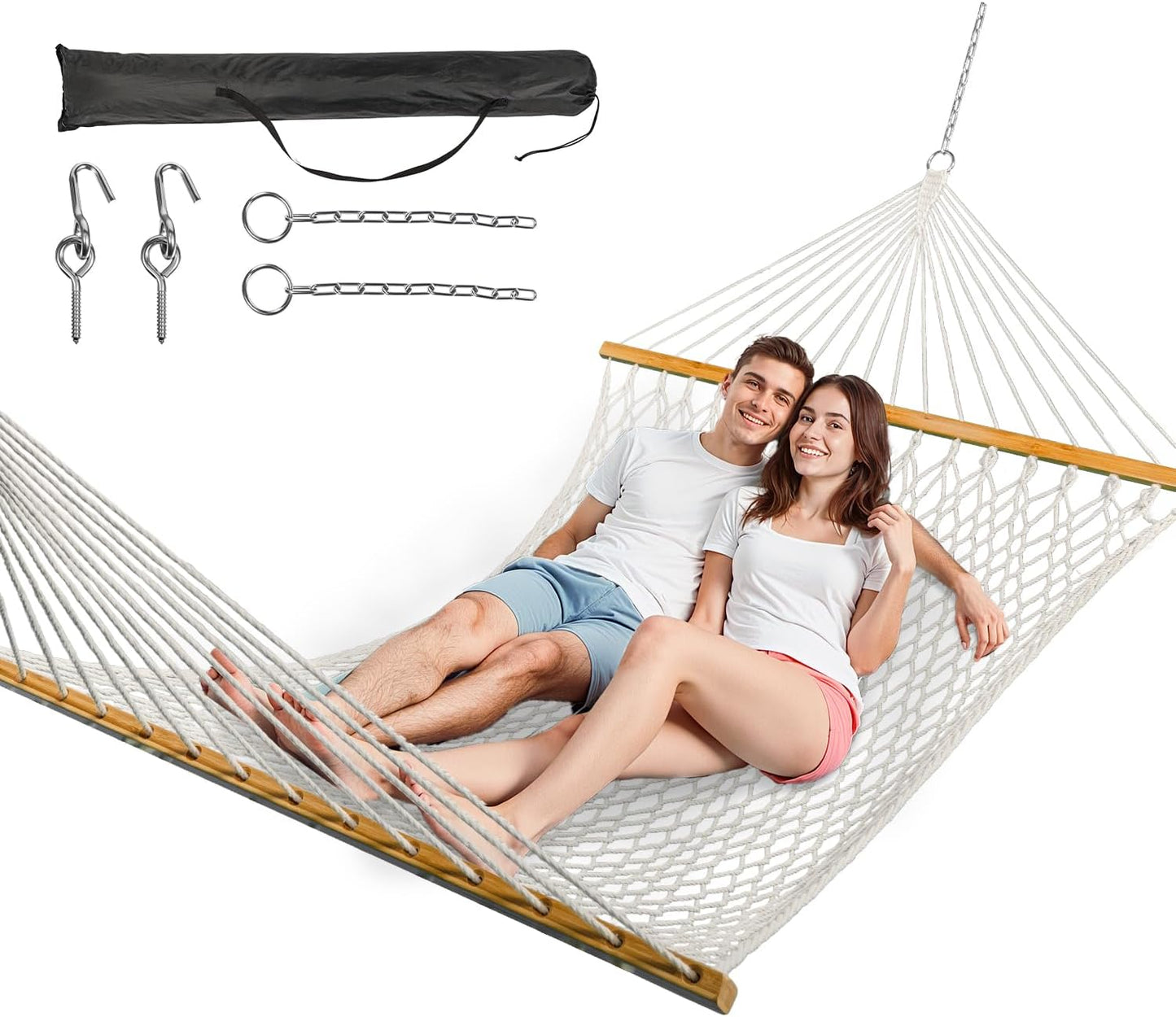 Double Hammock for 2 Person, Handwoven Rope Hammock for Relaxation