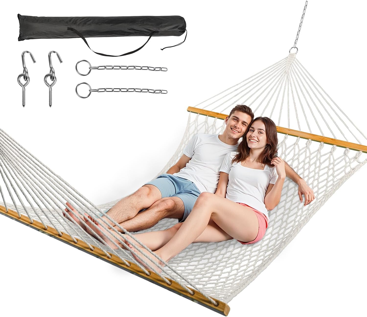 Double Hammock for 2 Person, Handwoven Rope Hammock for Relaxation