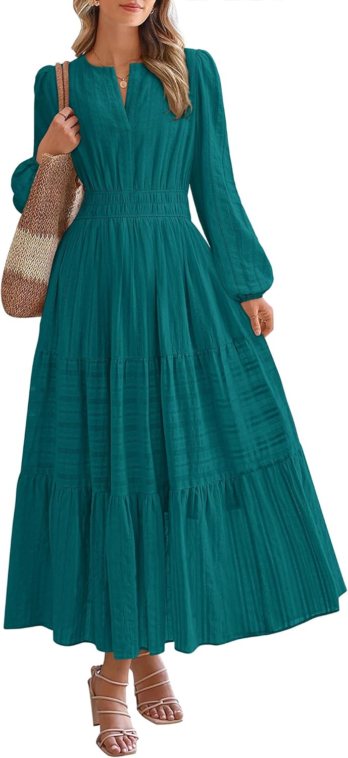 BTFBM Fall Dresses for Women 2025 Casual Long Sleeve V Neck