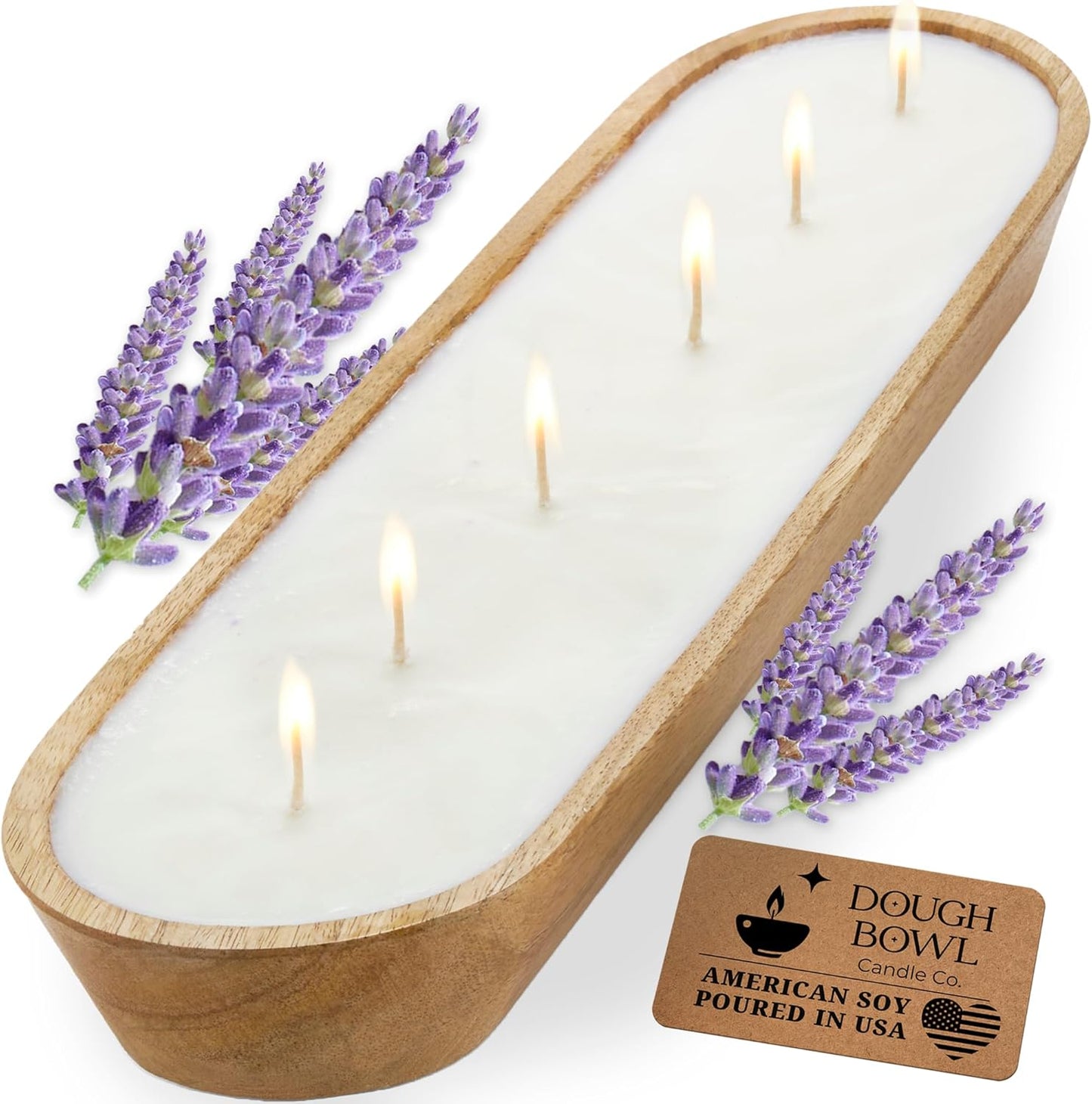 Lavender Soy Candle in Wooden Bowl - Rustic Farmhouse Decor