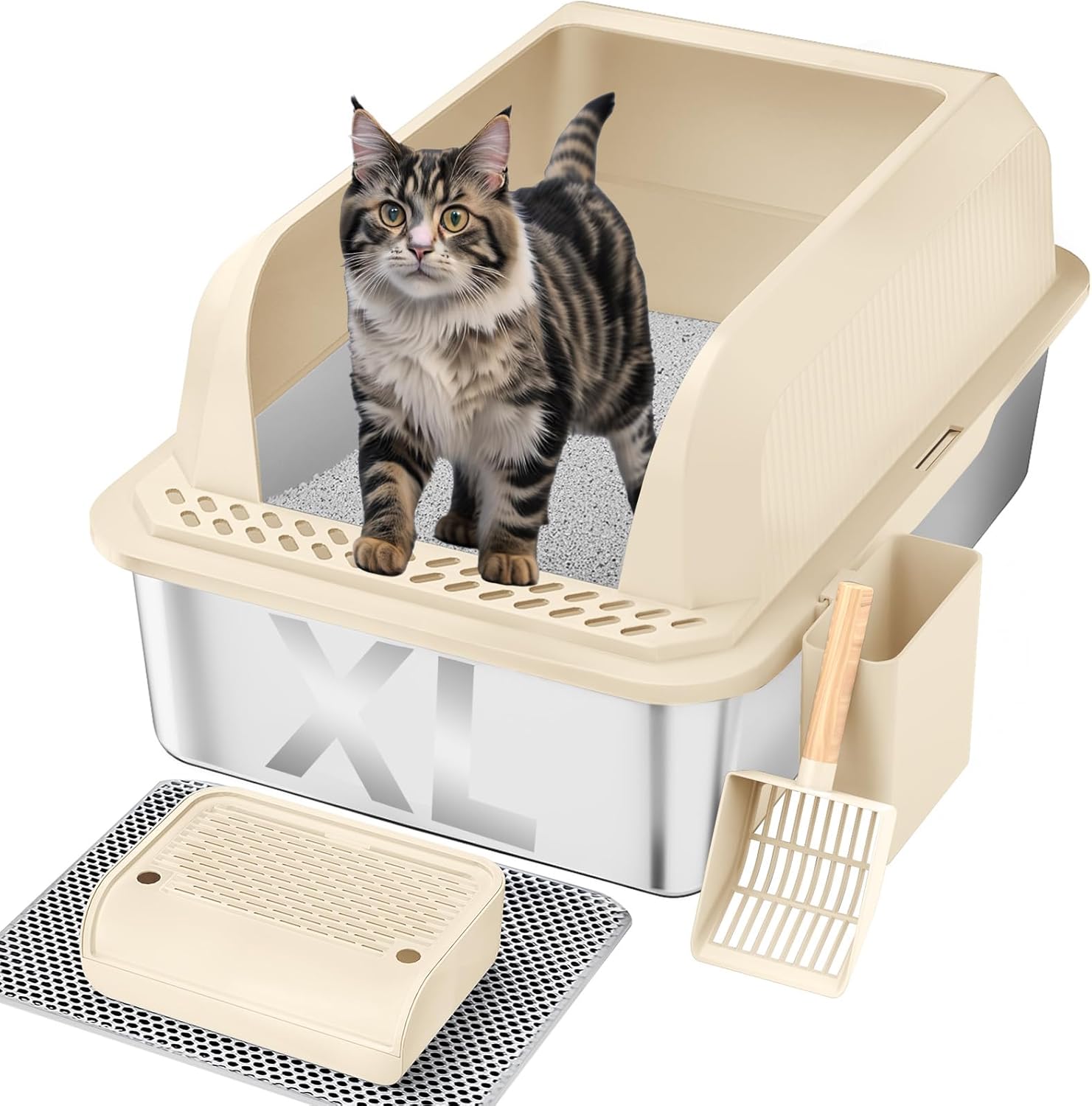 XL Stainless Steel Cat Litter Box with Lid for Big Cats