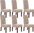 Stretch Dining Chair Covers Set of 6 - Jacquard Checked Sand