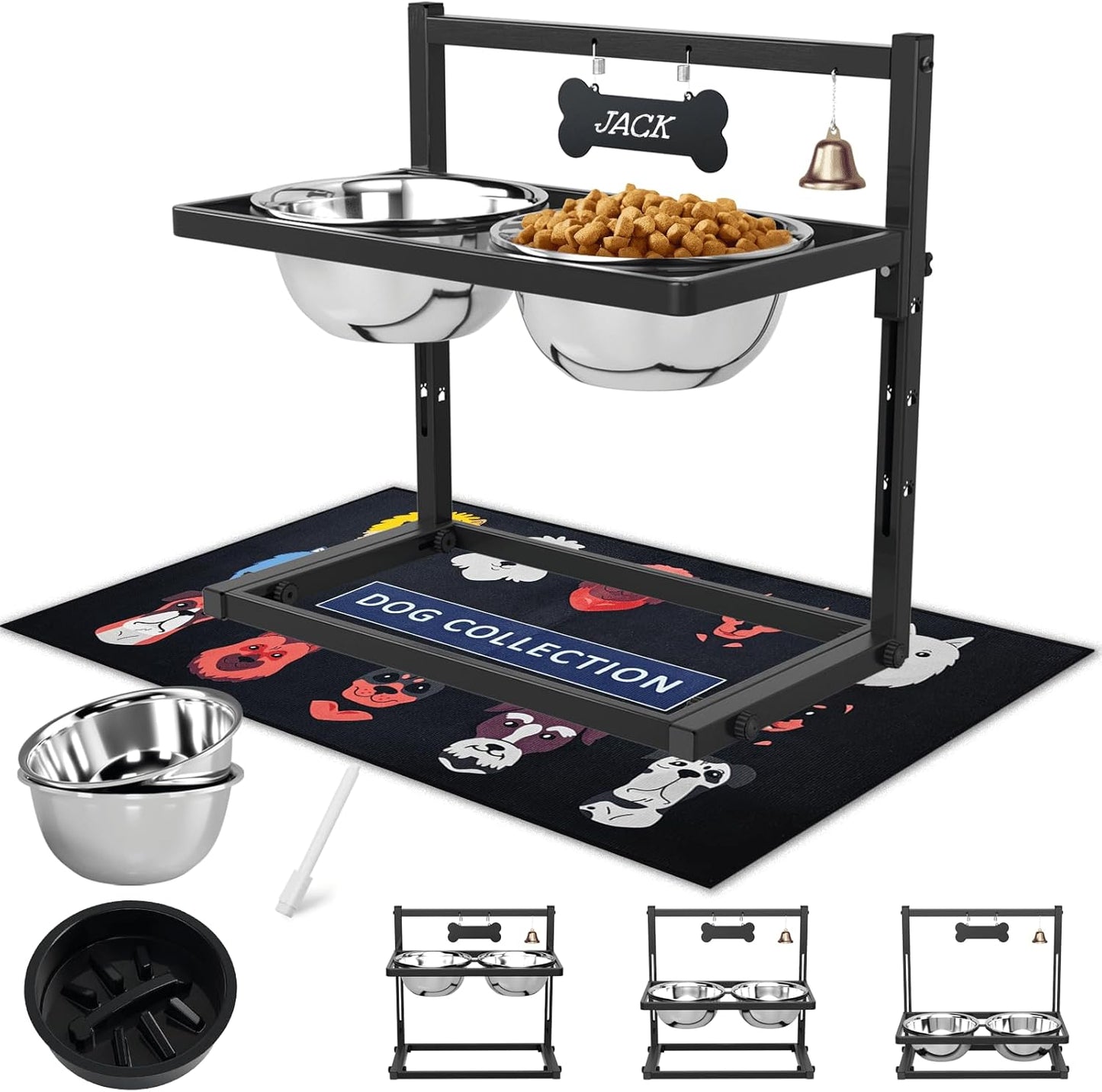 Elevated Dog Bowls with Slow Feeder & Spillproof Mat for Pets