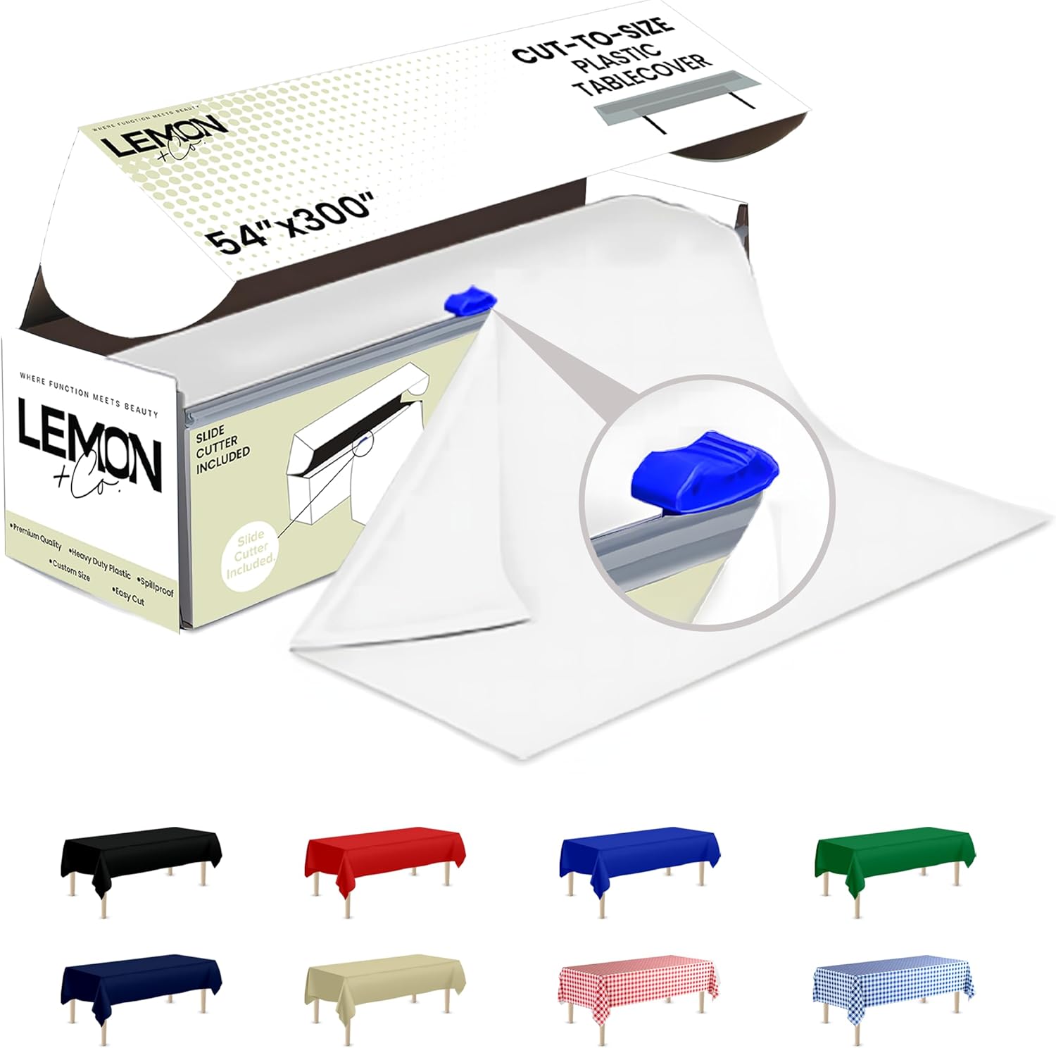 LEMON + Co. White Premium Plastic Tablecloth Roll for Events