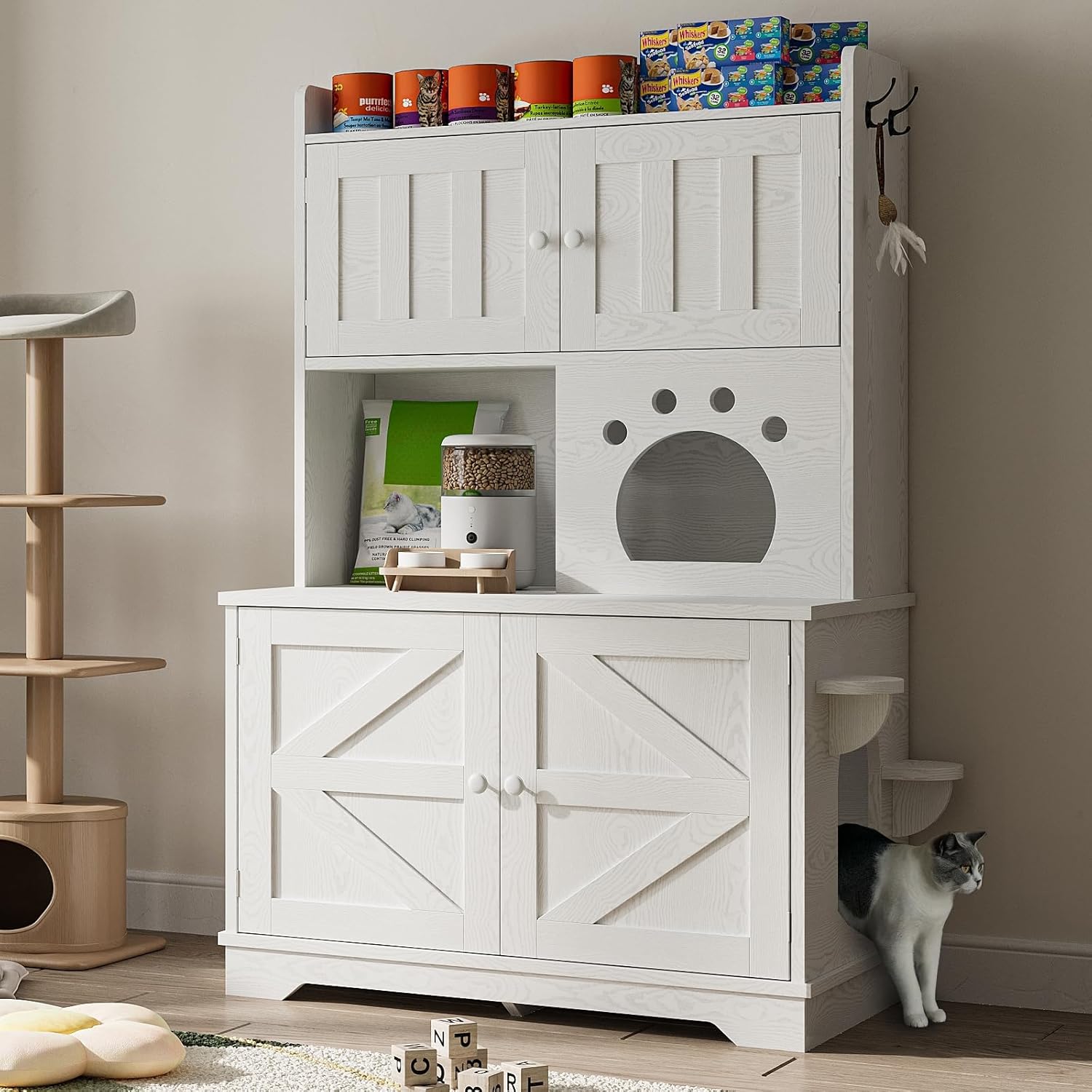 Multifunctional Cat Cabinet Litter Box Enclosure with Storage