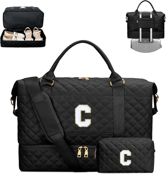 Stylish Initial Travel Duffle Bag with Cosmetic Bag for Women