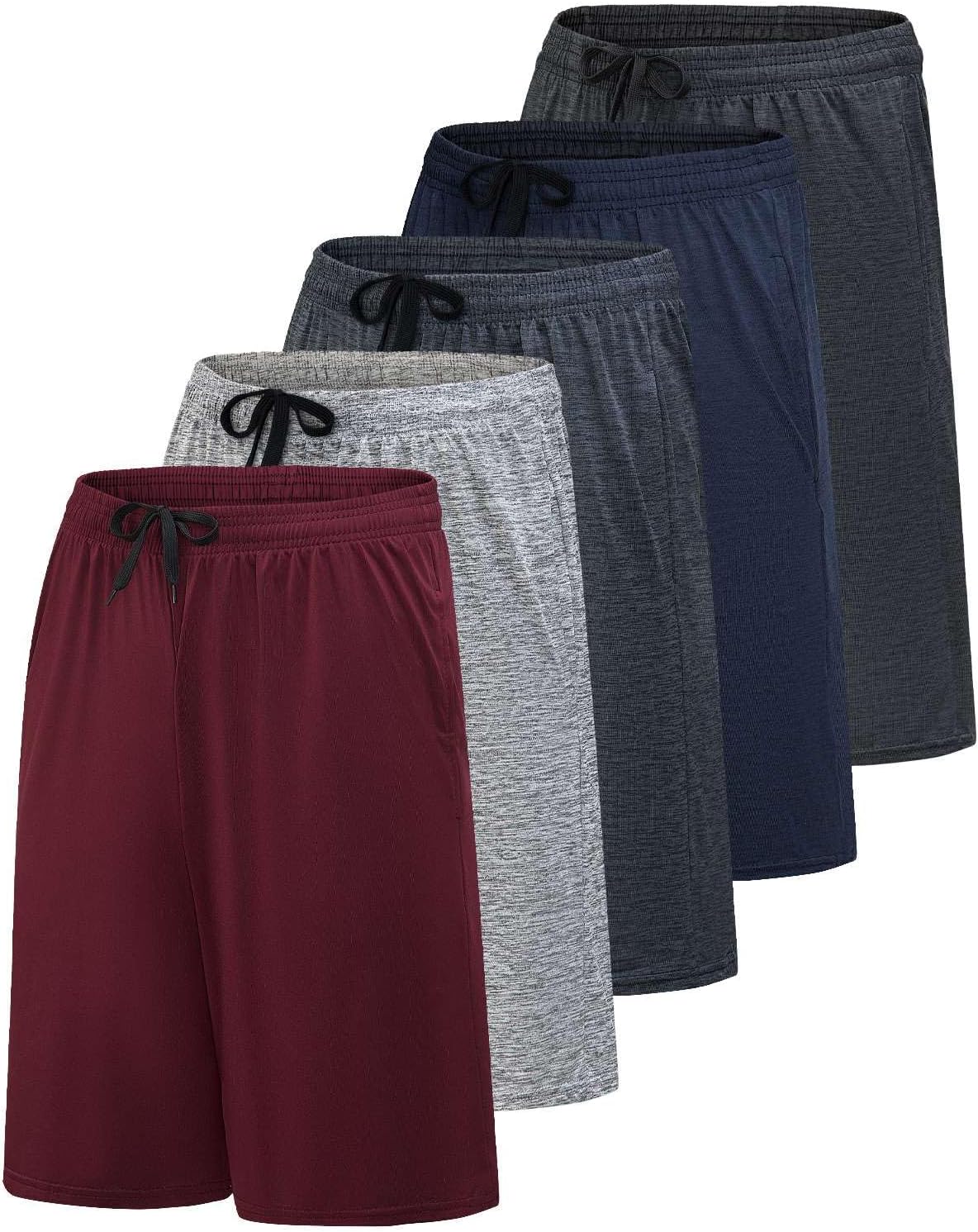 Real Essentials Mens 5 Pack Dry-Fit Shorts for Active Lifestyles