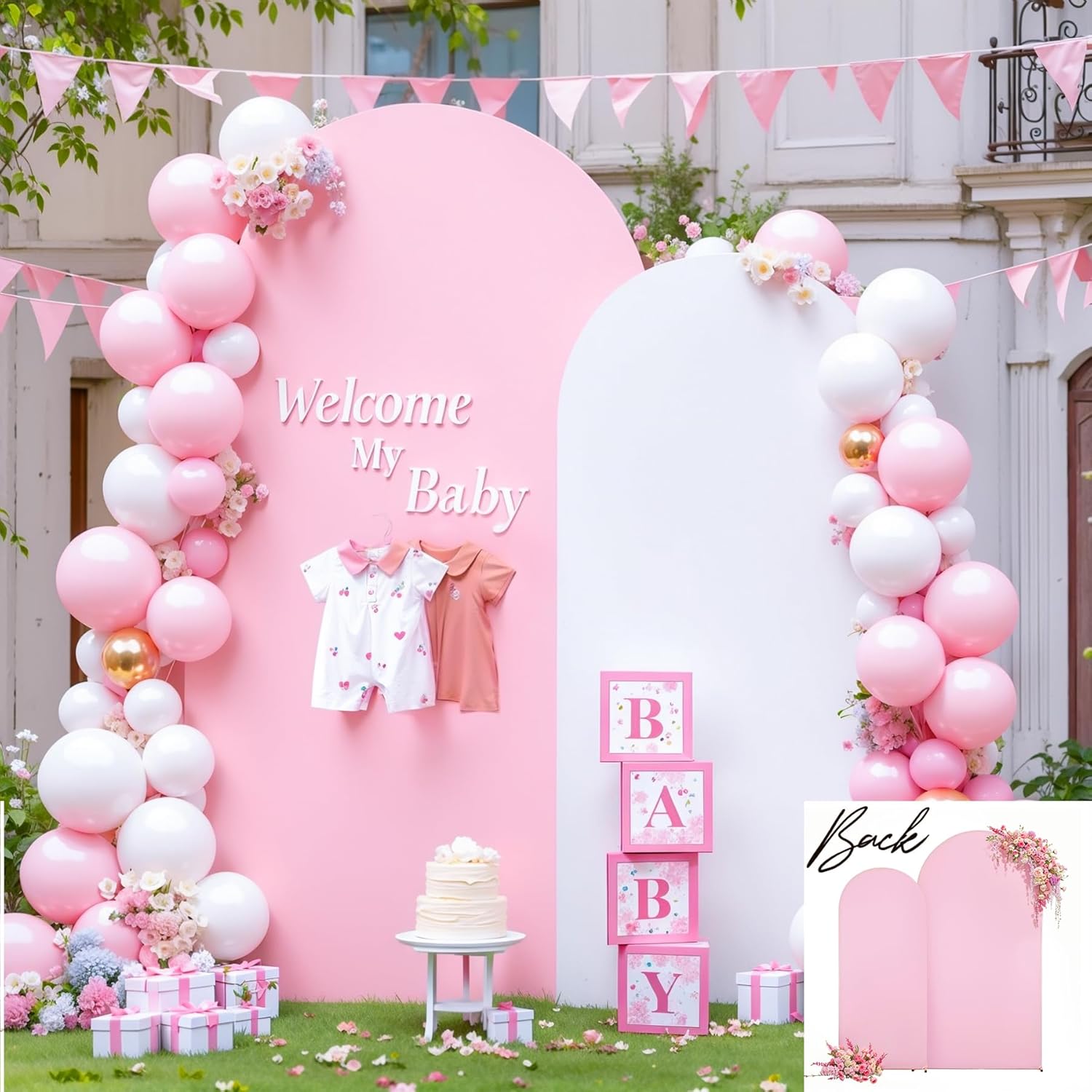 White Pink Arch Backdrop Cover Set for Weddings and Parties