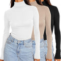 Womens 3 Piece Turtleneck Mock Neck Tops - Slim Thermal Set