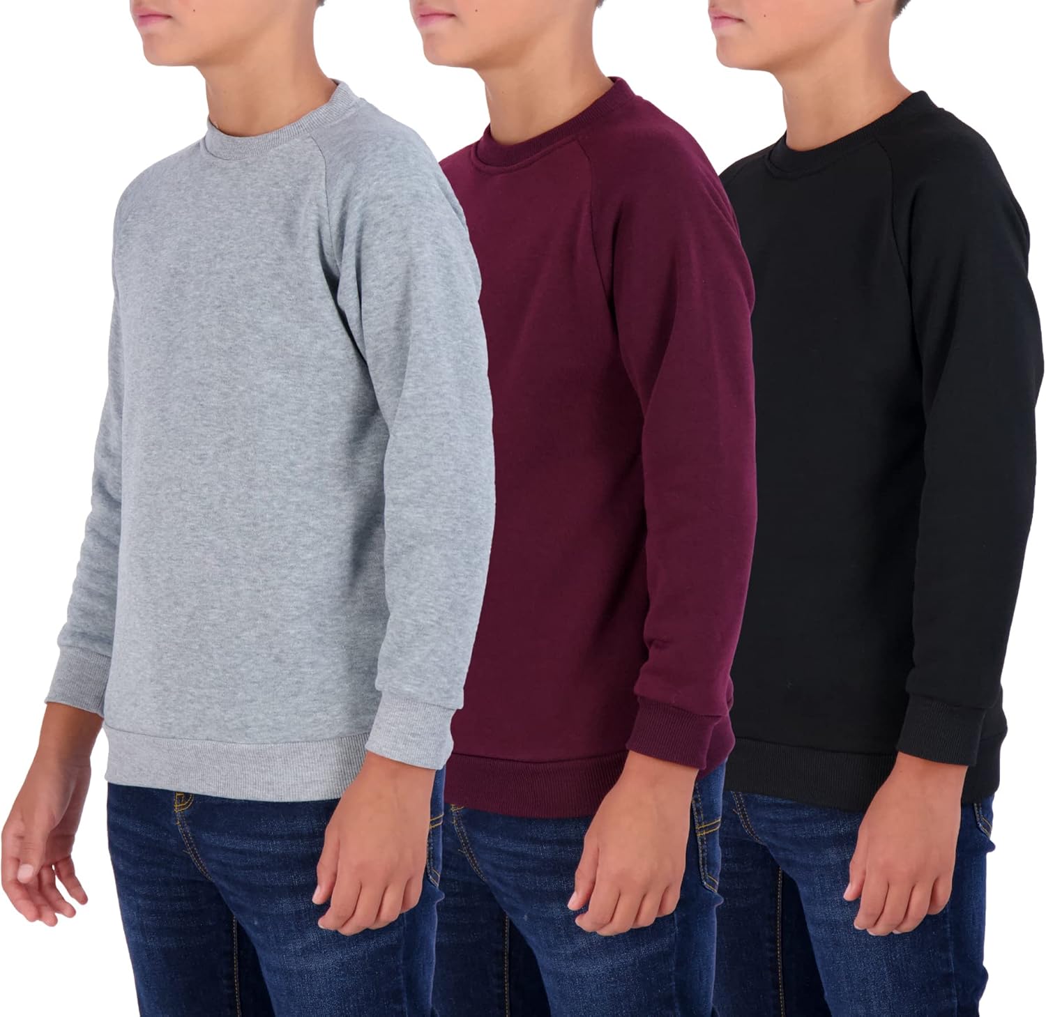 Boys' Fleece Crew Neck Sweatshirts - Soft Pullover 3 Pack