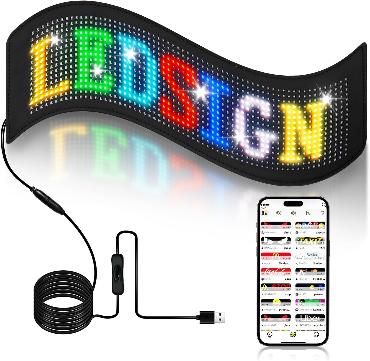 Bright Programmable LED Sign with Bluetooth Control for Cars