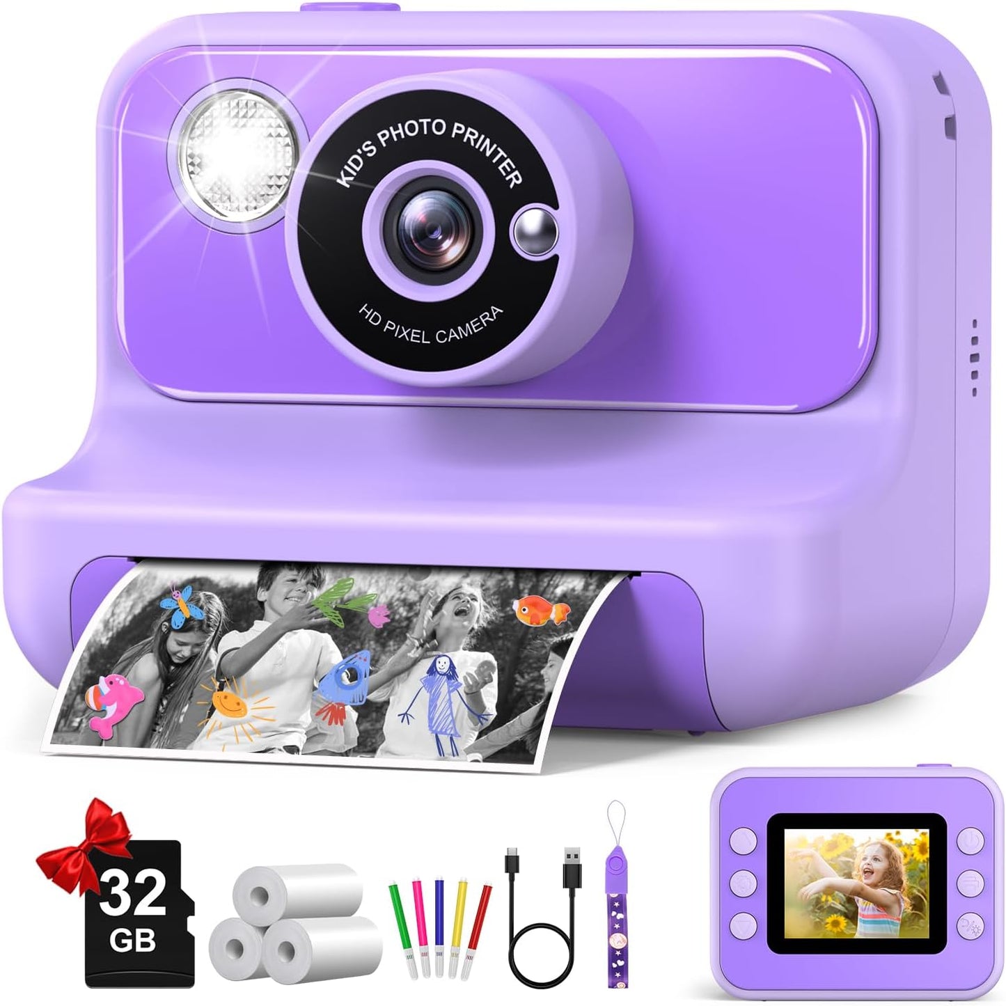 Instant Print HD Kids Camera w/ 32G Card - Gofunly