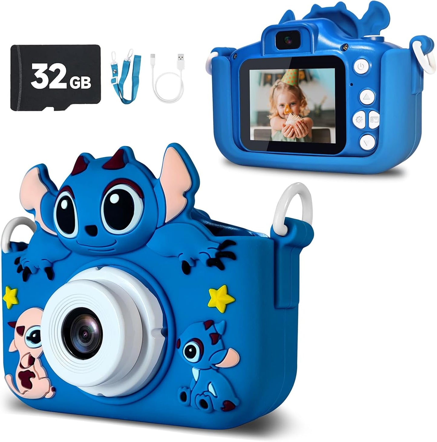 1080P HD Kids Camera & 32GB SD Card - Cartoon Design, Fun Selfie Video Cam ~ RAYBITU