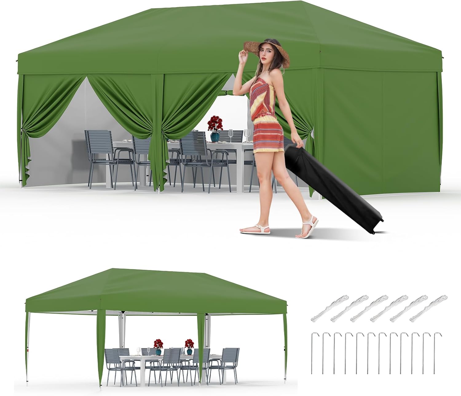 10x20 Pop Up Canopy Tent with Removable Sidewalls for Outdoors