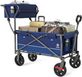 Collapsible Push & Pull Shopping Cart with Wheels & Brakes - Foldable