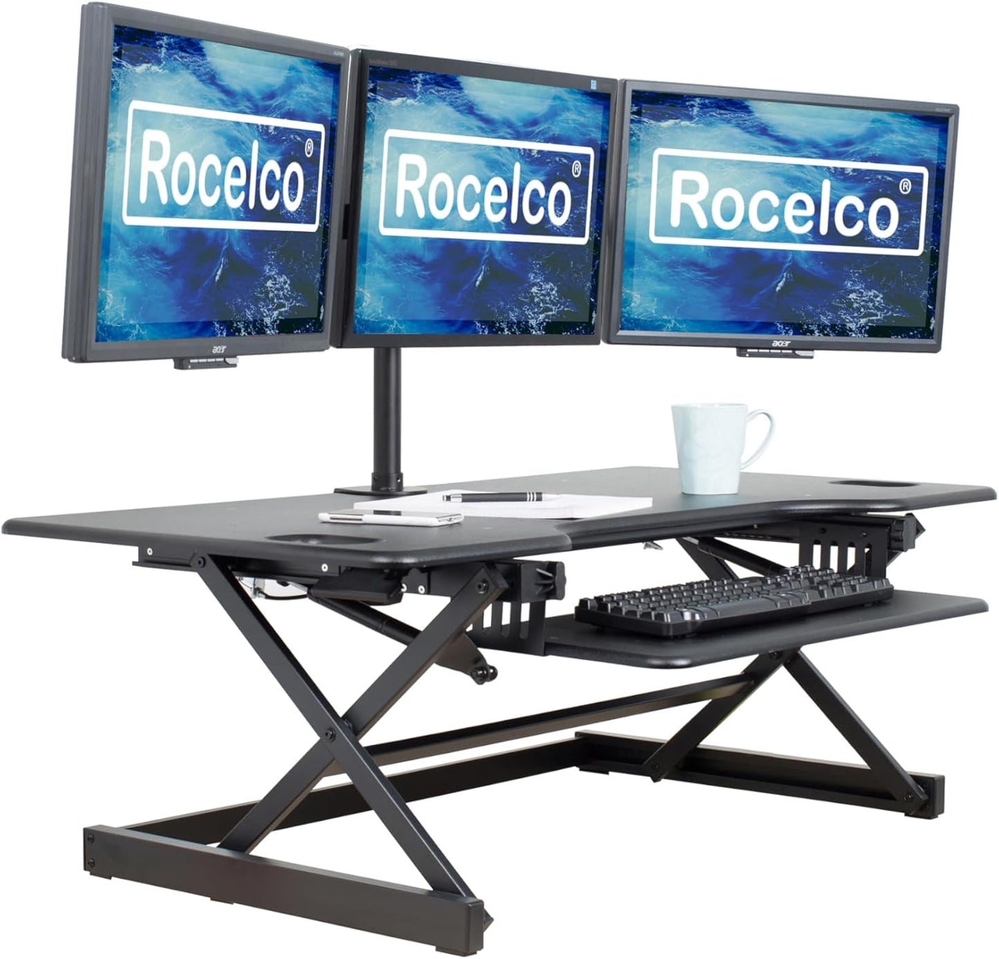 Height Adjustable Triple Monitor Desk Riser - Rocelco