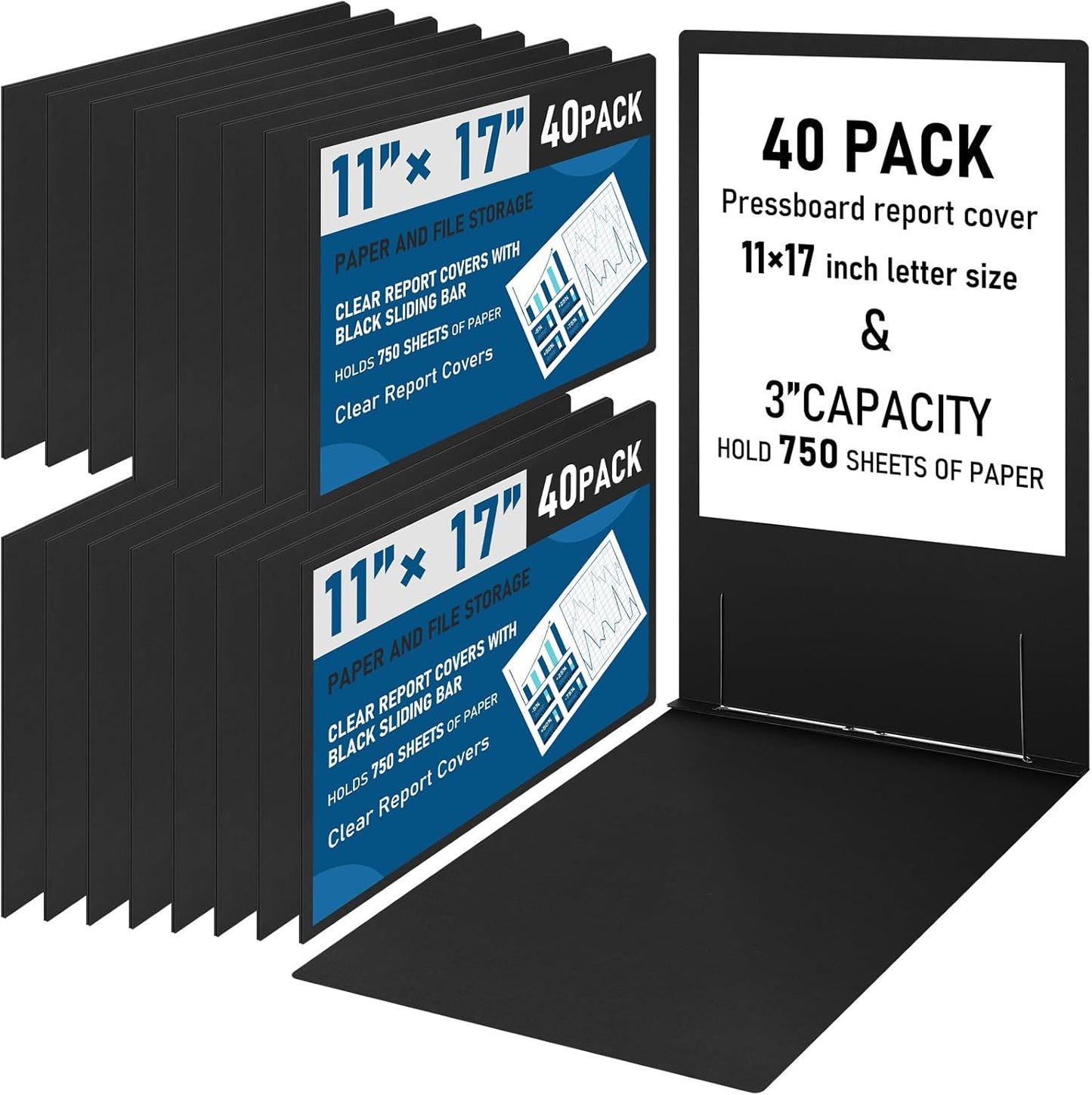 40 Pcs Pressboard Report Cover with Metal Prong Fasteners