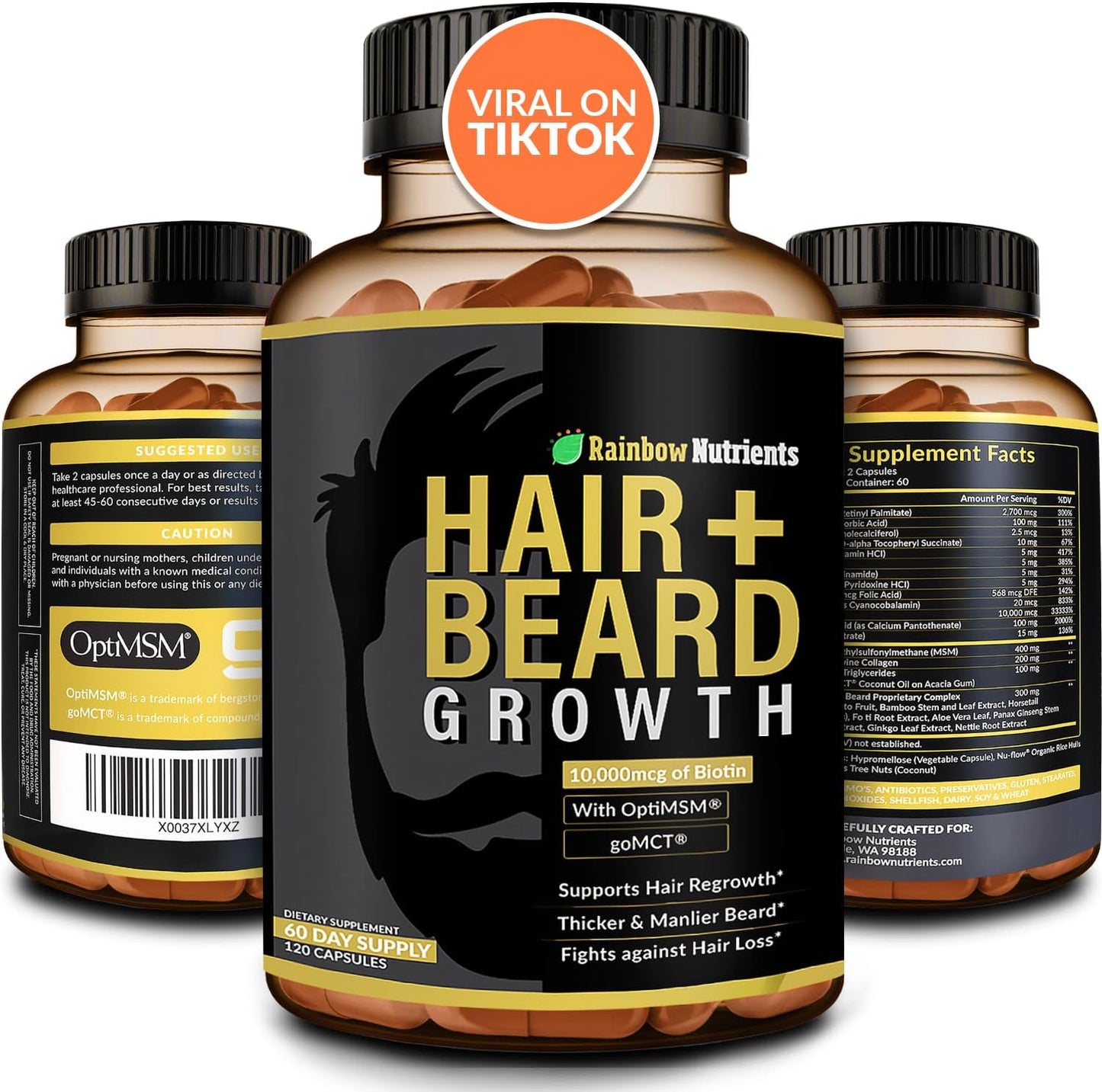 Hair and Beard Growth Vitamins for Men - Biotin and Collagen