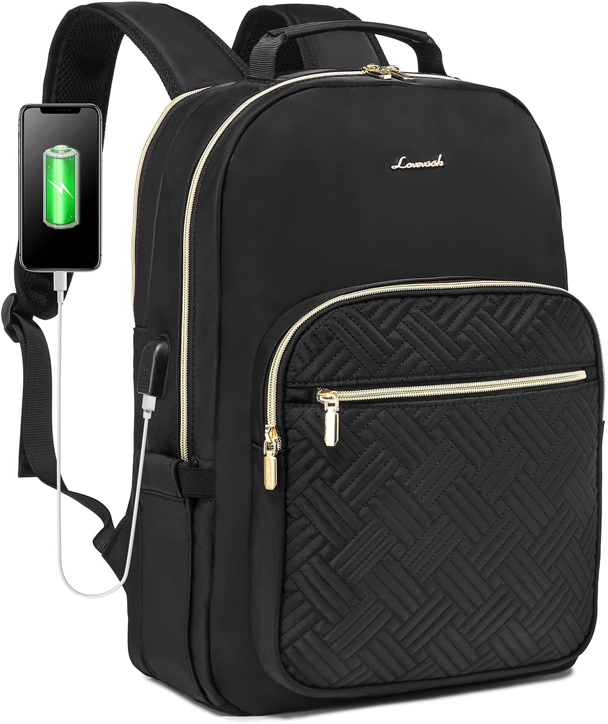 Stylish Quilted Laptop Backpack for Women with USB Port