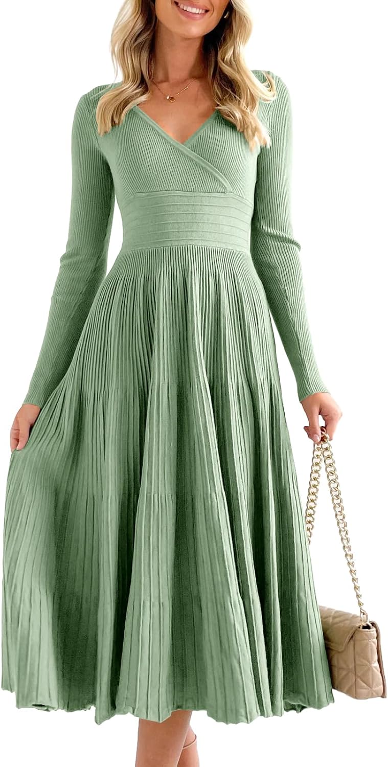 Elegant Knit Maxi Dress for Women - Long Sleeve Midi Style