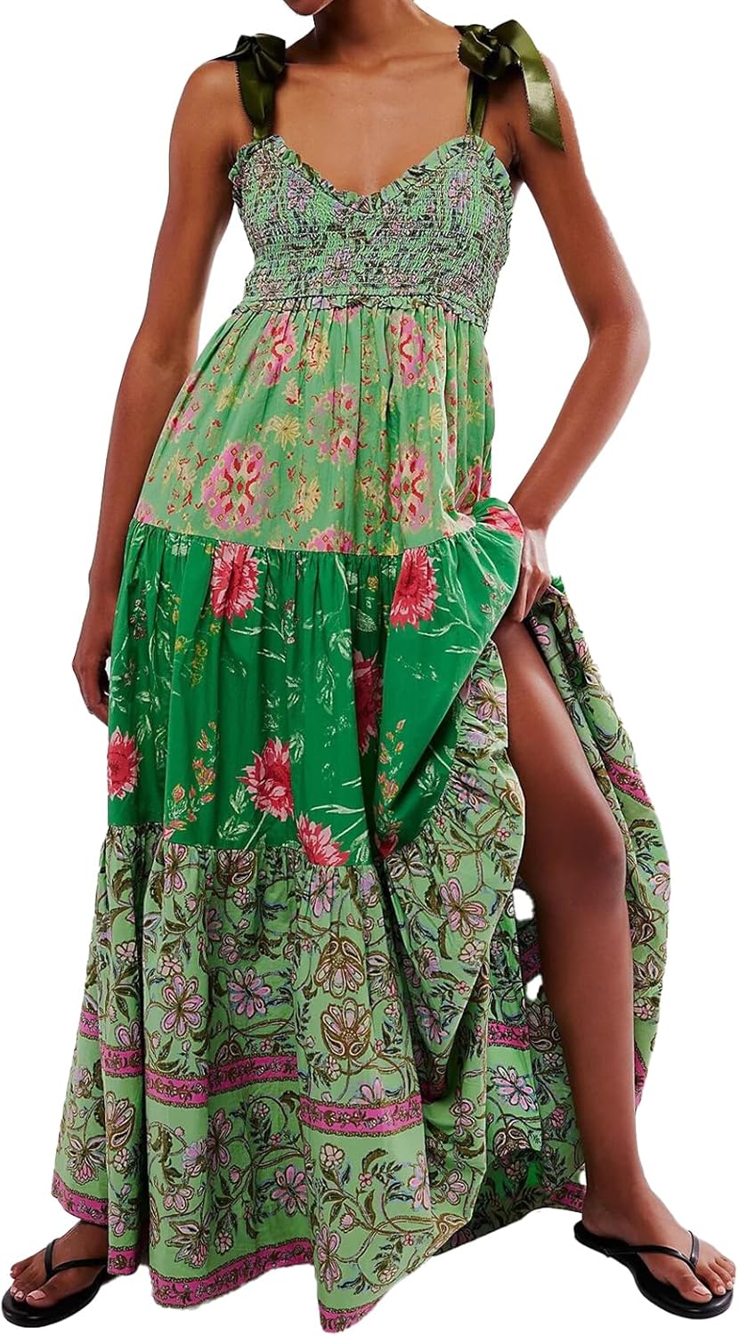 Women Floral Maxi Dress Sleeveless Bohemian Summer Sundress