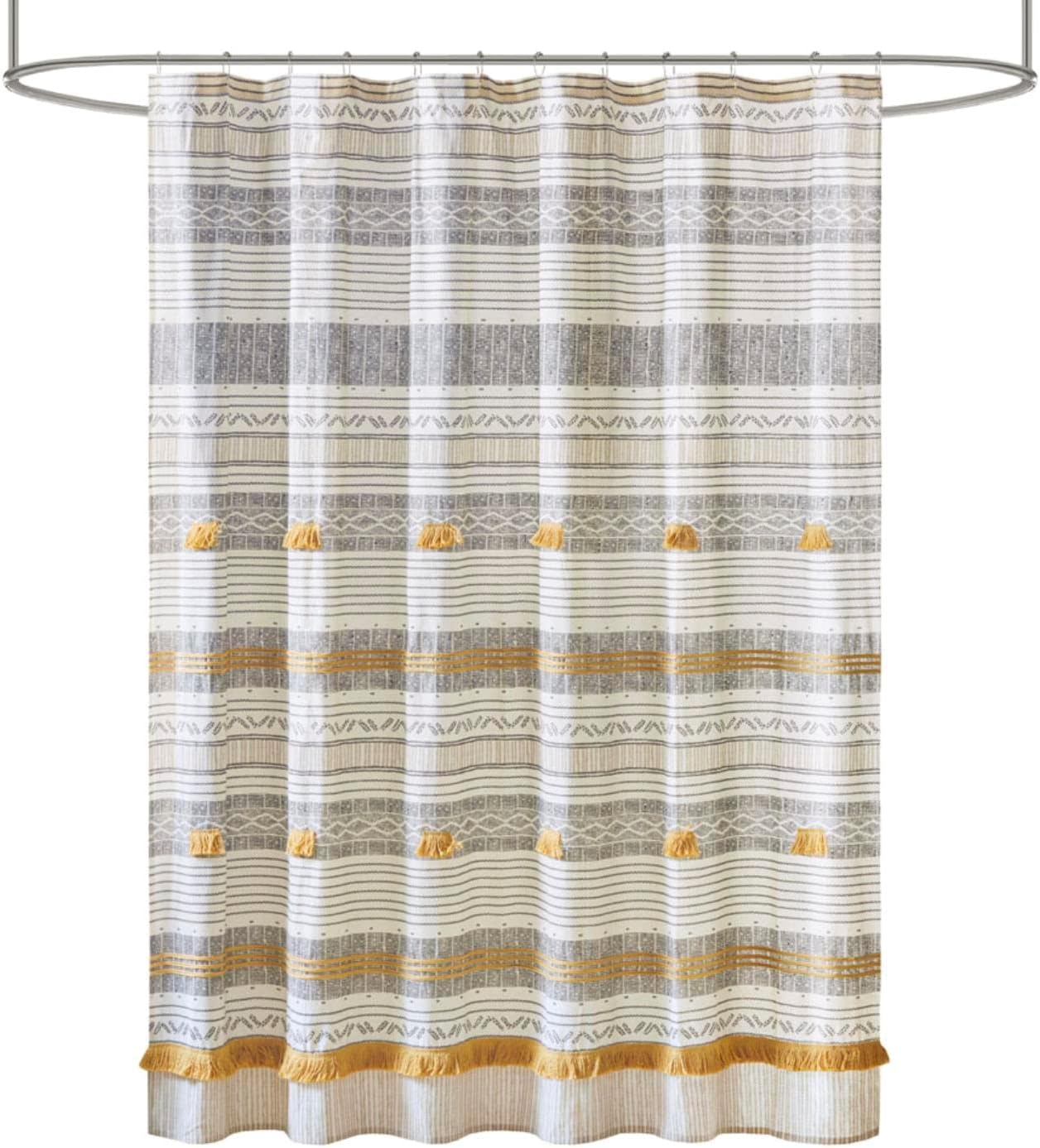 Cody 100% Cotton Shower Curtain with Boho Chic Design and Tassels
