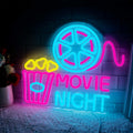 Movie Night With Popcorn Paper Box Neon Sign - Dimmable Cinema Light