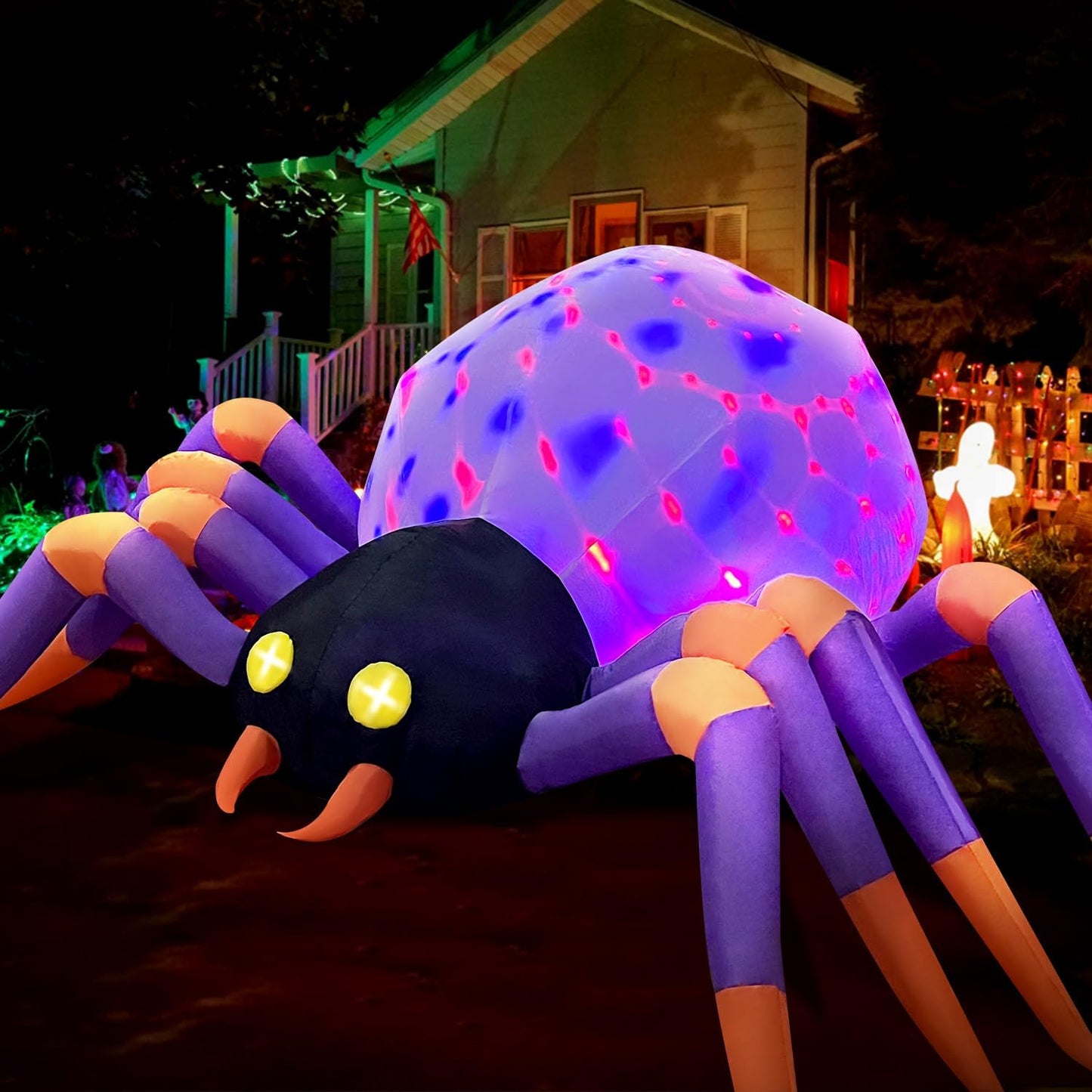 8FT Halloween Inflatable Spider with Magic LED Lights for Yard