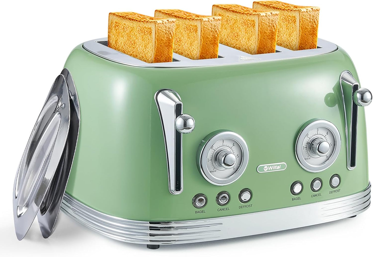 Retro Green 4-Slice Toaster with 6 Browning Levels and Cover