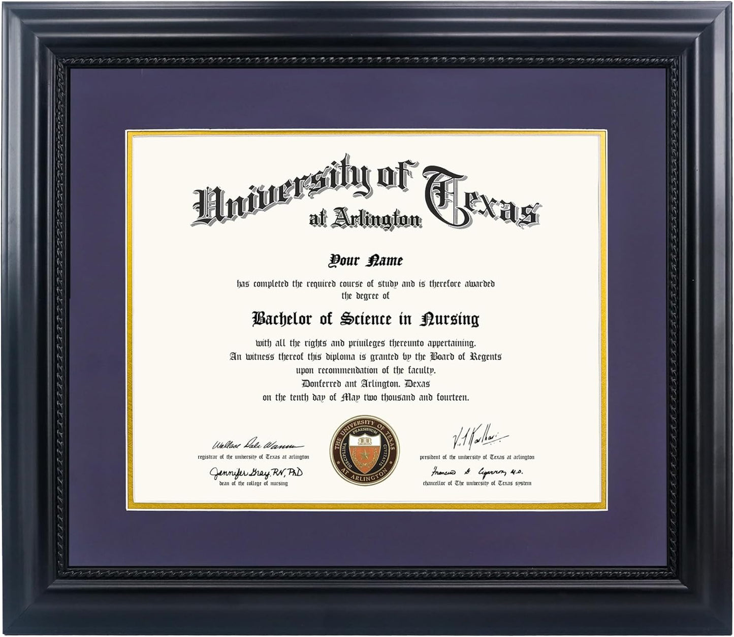 GMFrames 11x14 Diploma Frame with Purple Mat and Black Finish