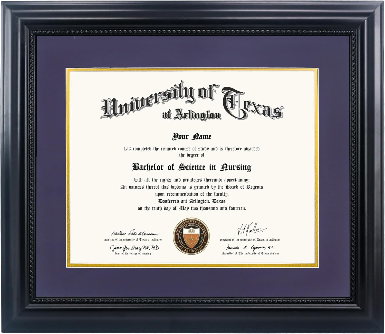 GMFrames 11x14 Diploma Frame with Purple Mat and Black Finish