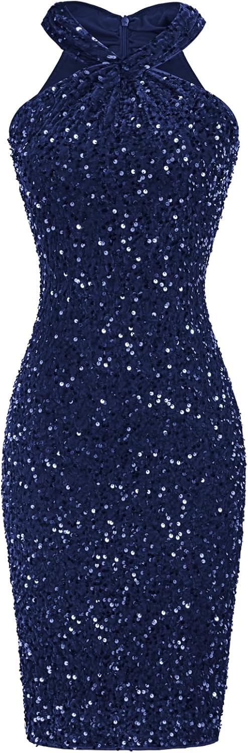 Stunning Halter Sequin Dress for Women - Sparkly Mini Club Dress