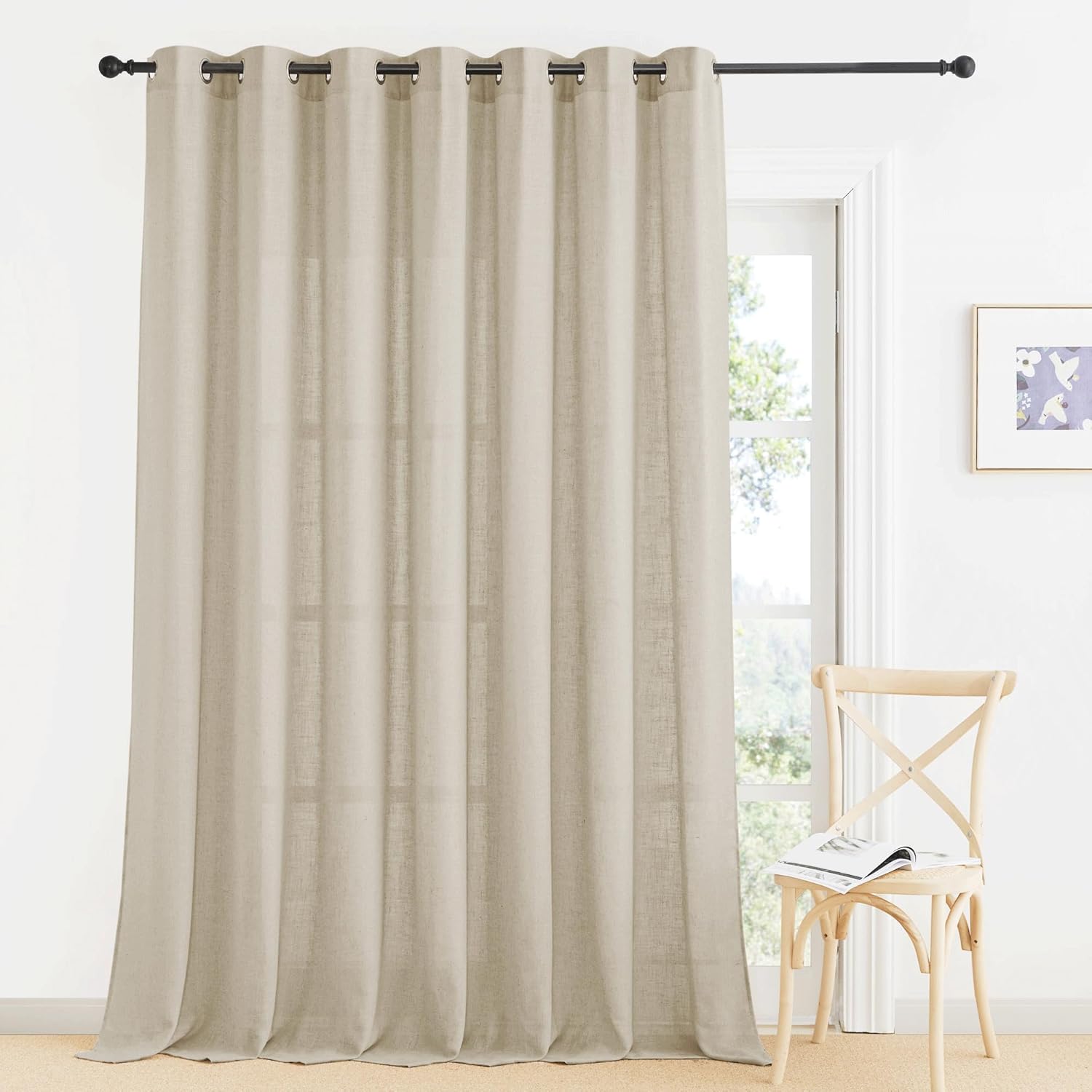 RYB HOME Linen Sheer Curtain - Extra Wide Panel for Living Room