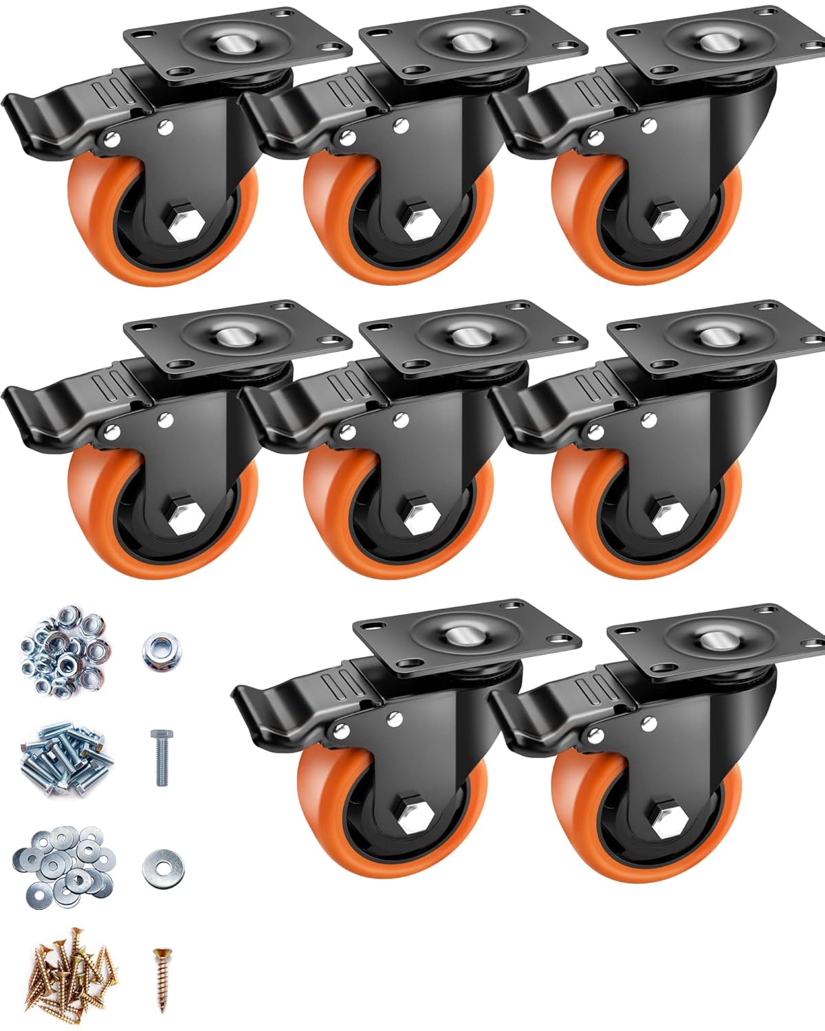 3 Inch Heavy Duty Caster Wheels Set of 8 for Furniture and Workbench