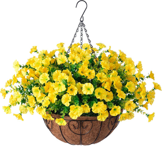 Artificial Fall Flowers Hanging Basket for Outdoor Decoration