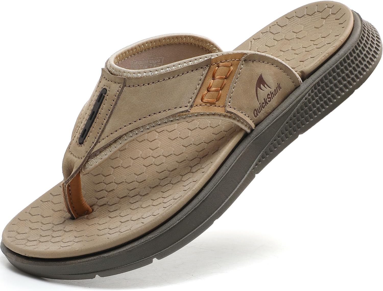 Quickshark Mens Flip Flops Leather Thong Sandals with Arch Support