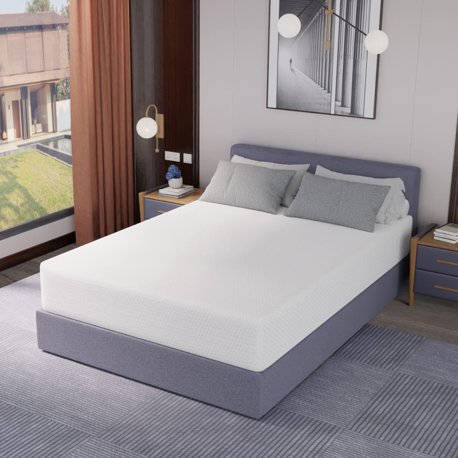 12 Inch Queen Green Tea Mattress for Cool Sleep & Pressure Relief