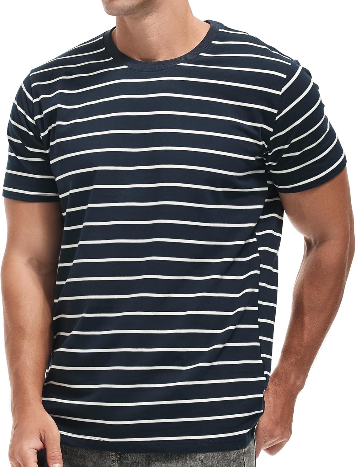 VEIISAR Men's Crewneck Striped T-Shirt for Comfort and Style