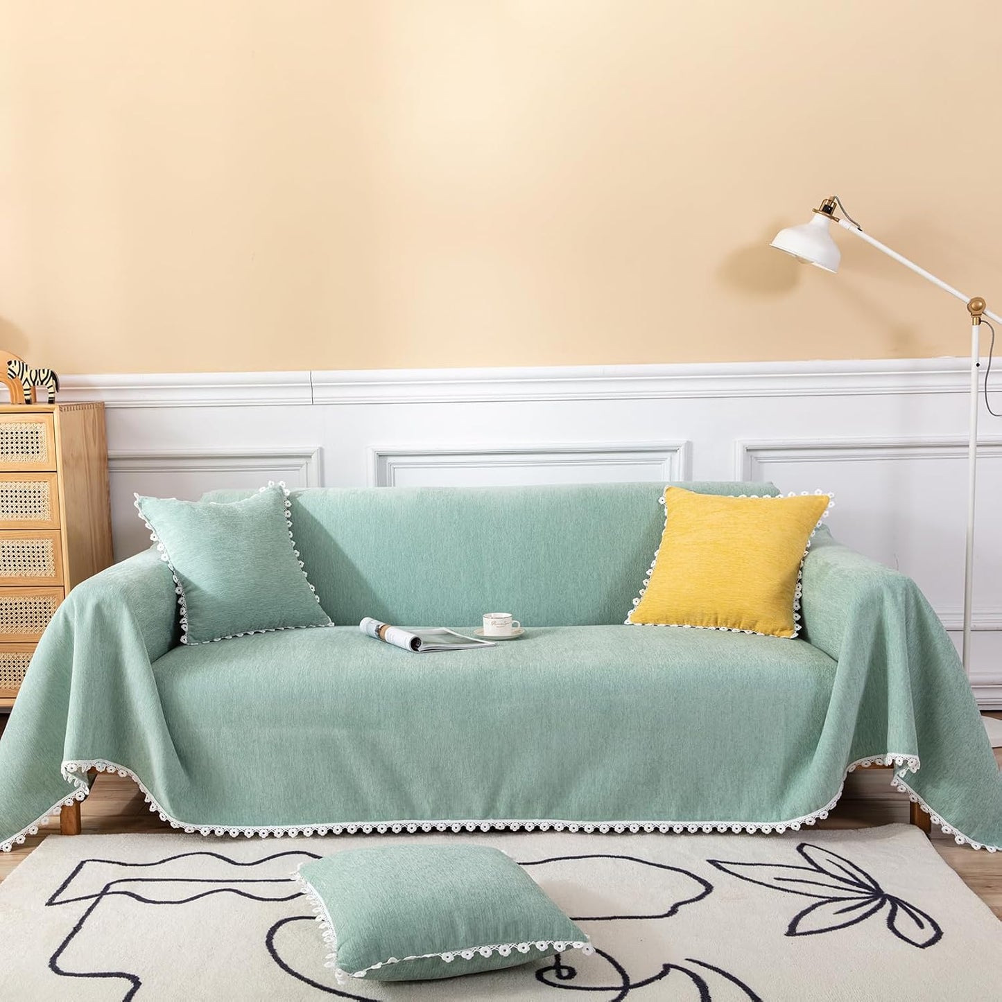 HANDONTIME Couch Cover for Sectional Sofa L Shape Light Green