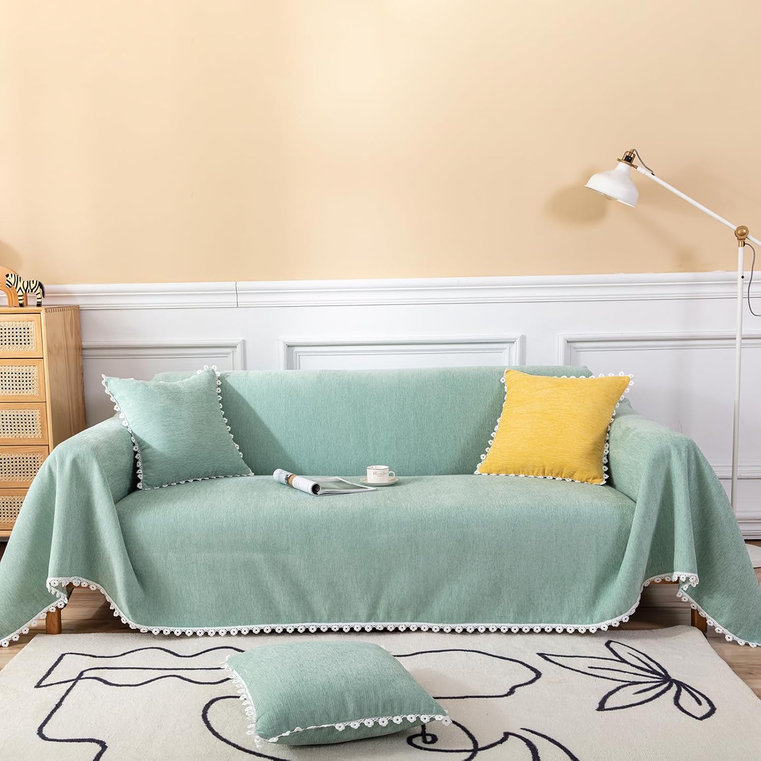 HANDONTIME Couch Cover for Sectional Sofa L Shape Light Green