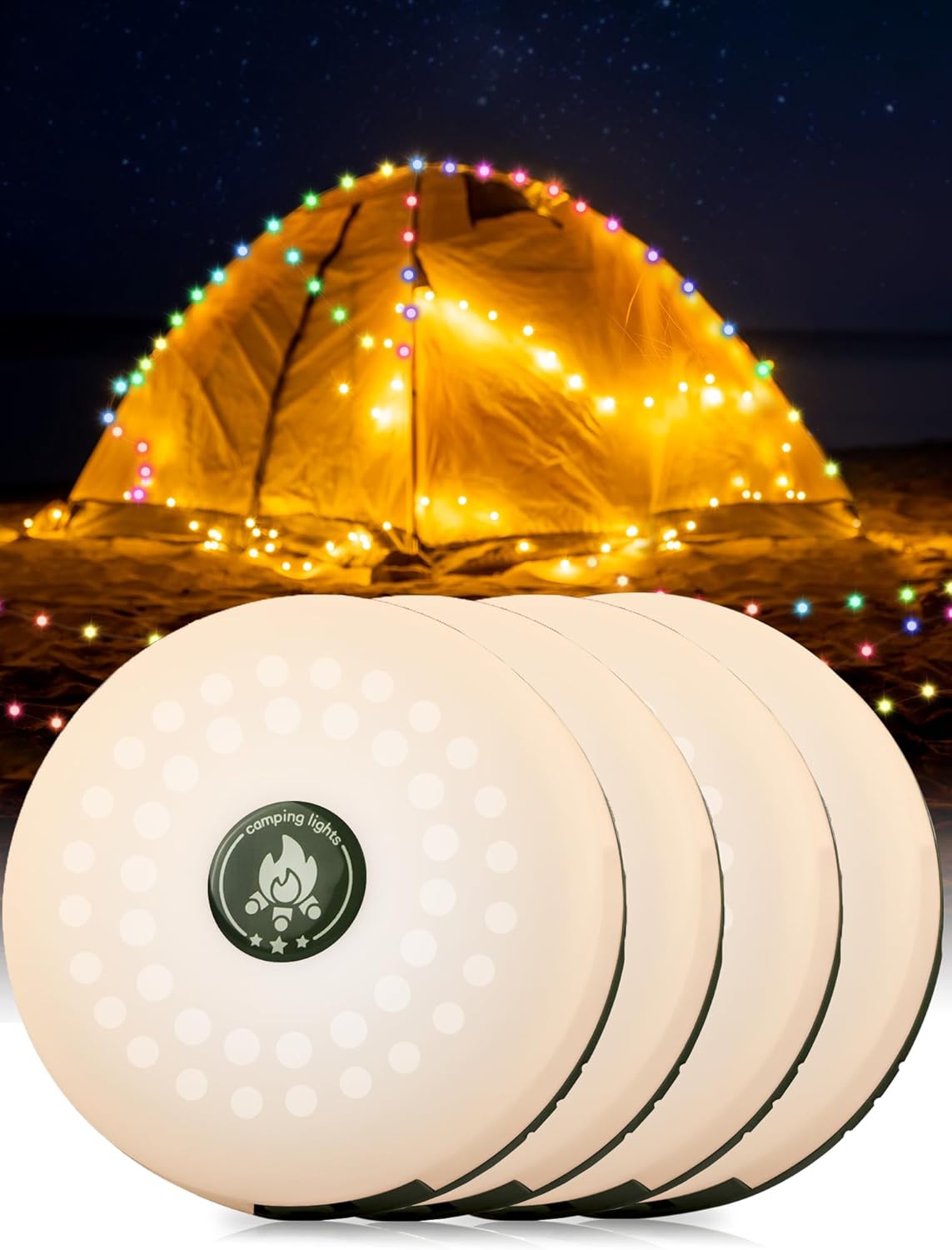 AOMEES 3-in-1 Rechargeable Camping String Lights - 8 Modes IPX4 LED Fairy Lights