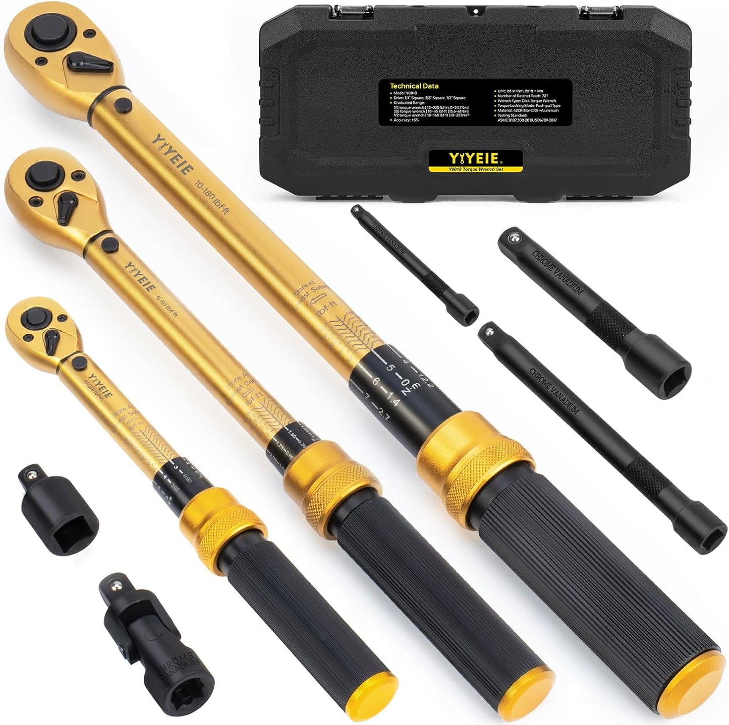1/4 3/8 1/2-inch Drive Click Torque Wrench Set for Precision