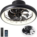SUKACI Caged Flush Mount Ceiling Fan with LED Light - Low Profile