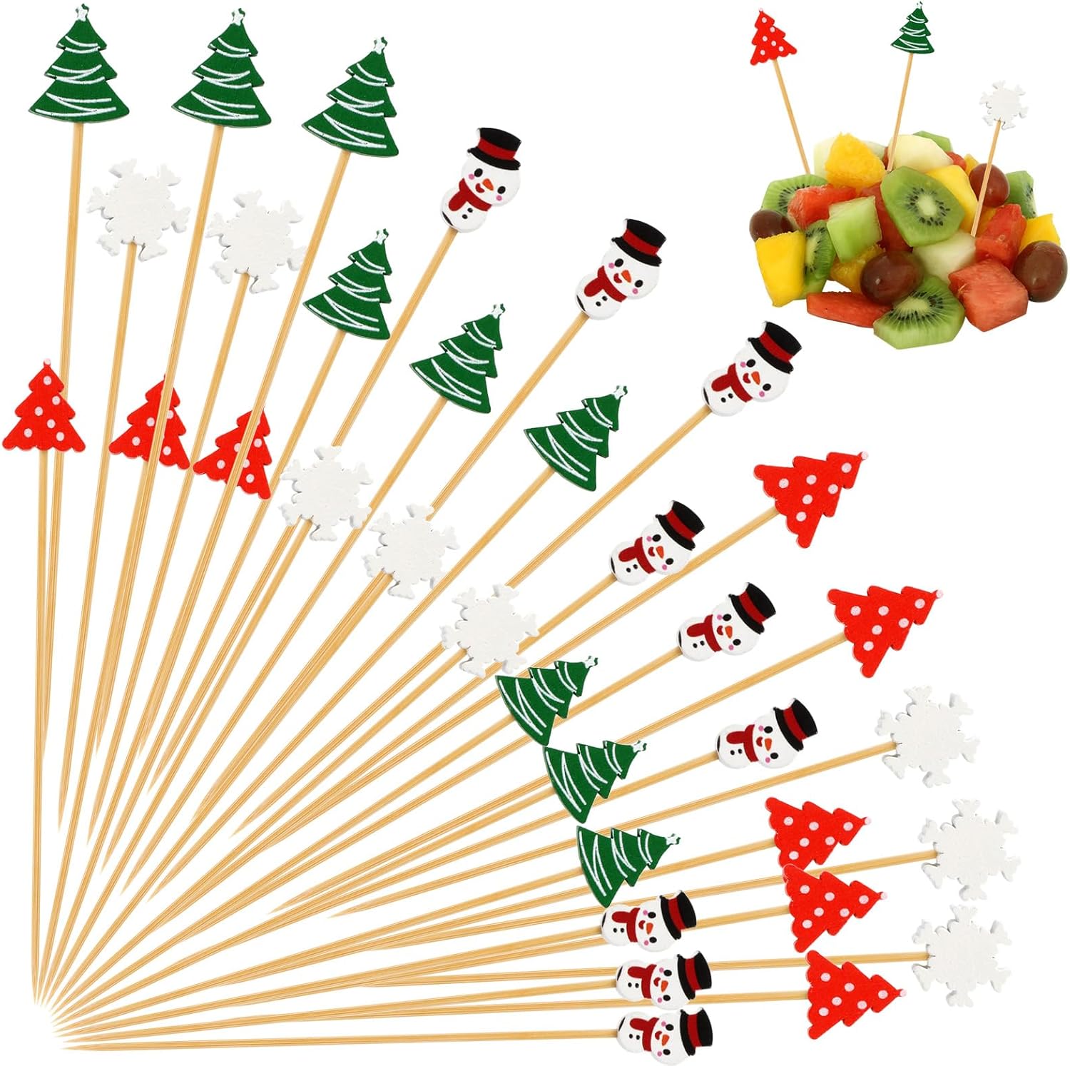 Christmas Bamboo Cocktail Picks - Festive Food Decoration