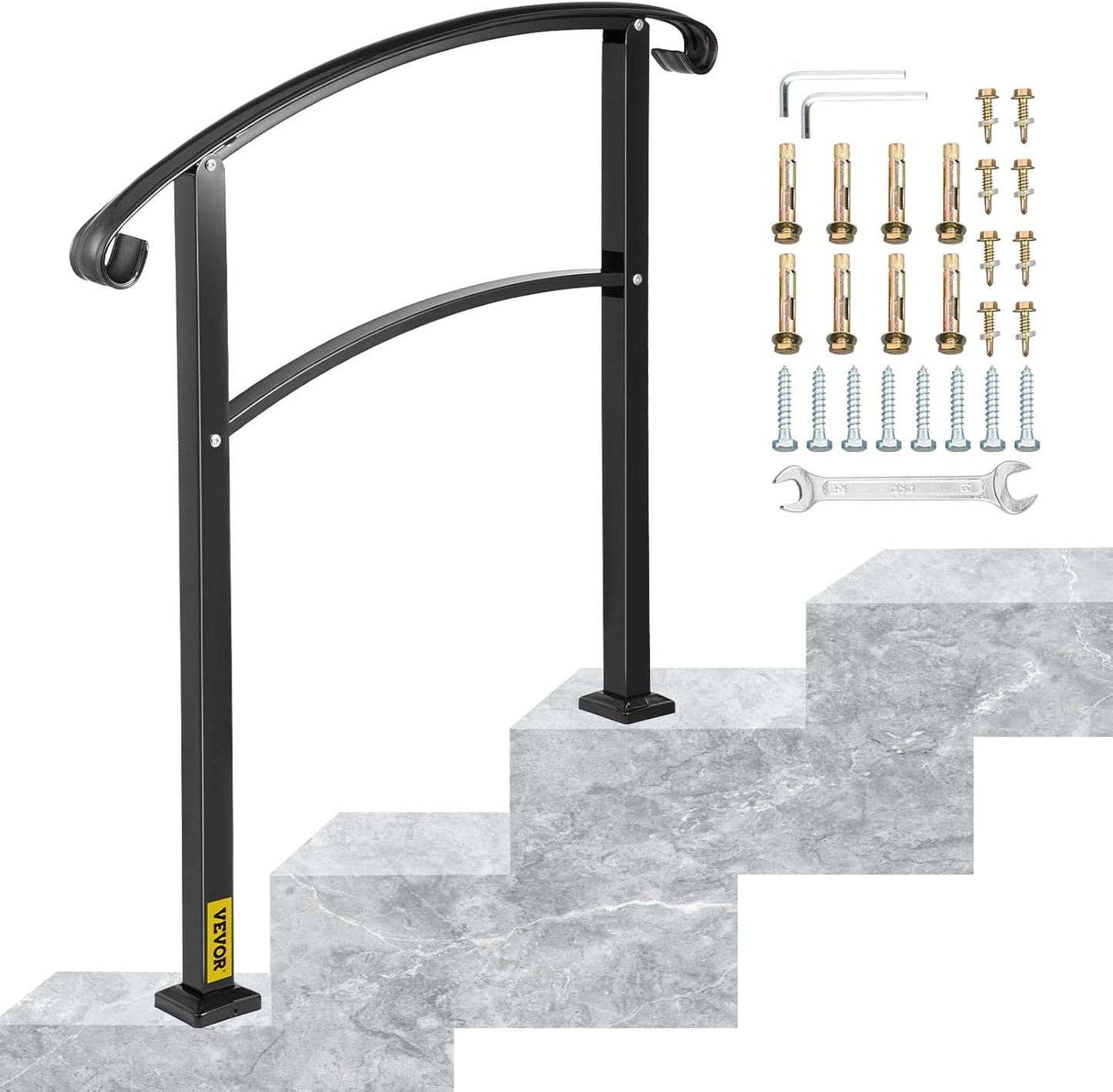Happybuy 3-Step Transitional Handrail for Outdoor Steps - Black
