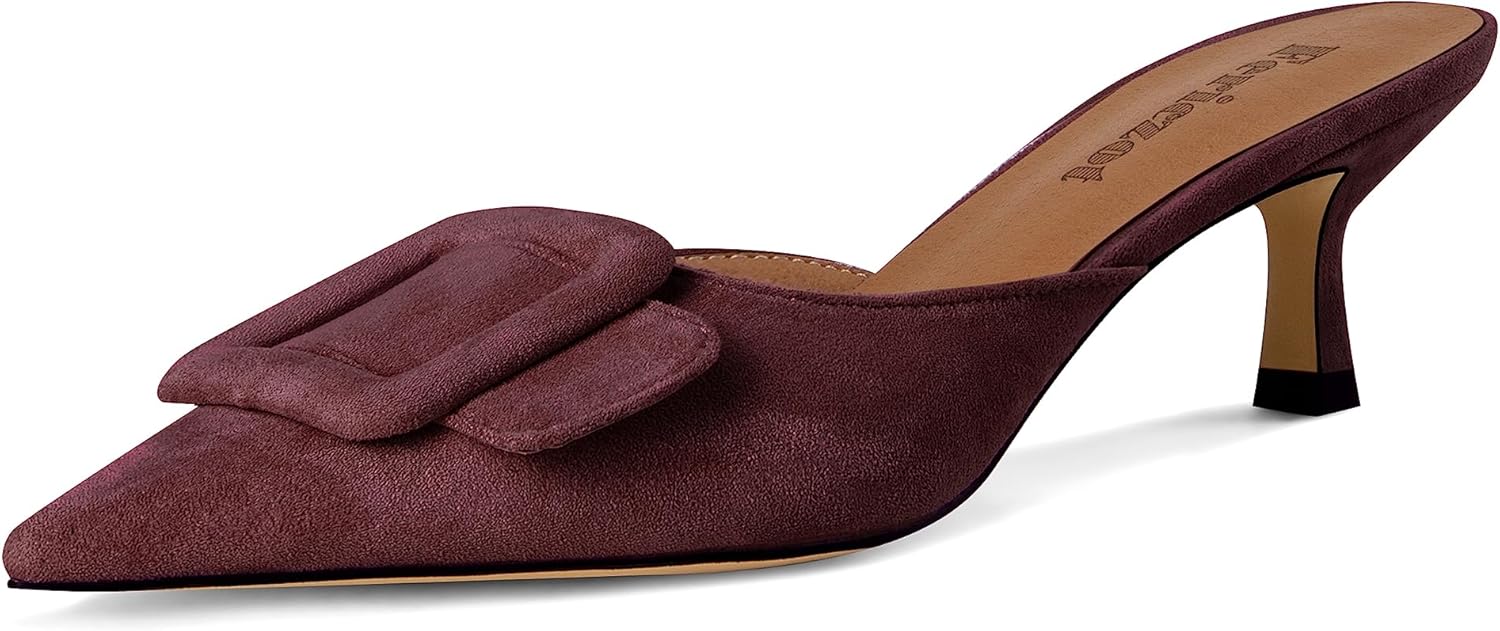 Fericzot Mule Slippers for Women with Kitten Heels and Comfort