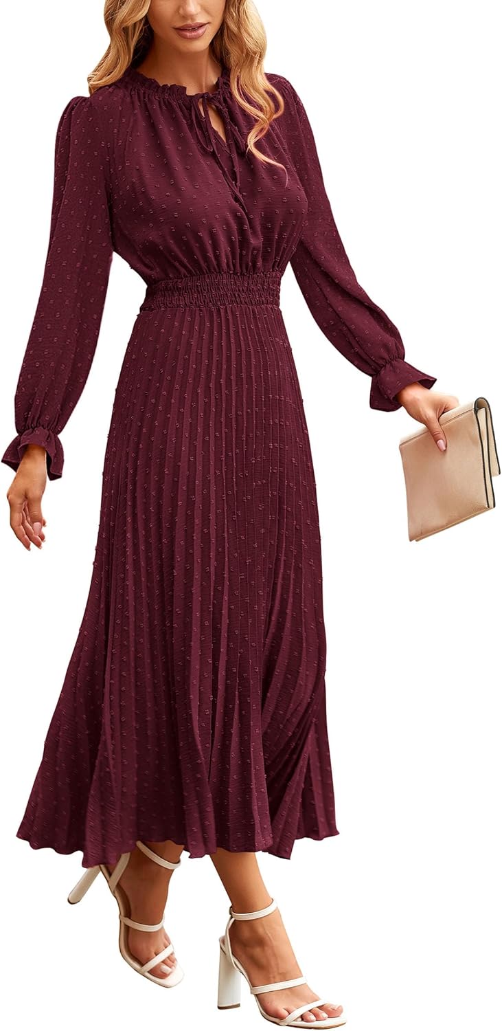 PRETTYGARDEN Women's Midi Dress: Elegant Swiss Dot Style