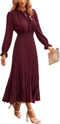 Women's Midi Swiss Dot Pleated V Neck Dress - Flowy A-Line Fit