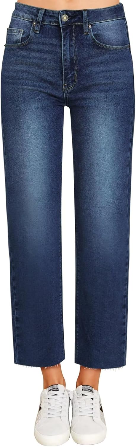 Cropped Straight Leg Jeans for Women - High Waisted Denim Style