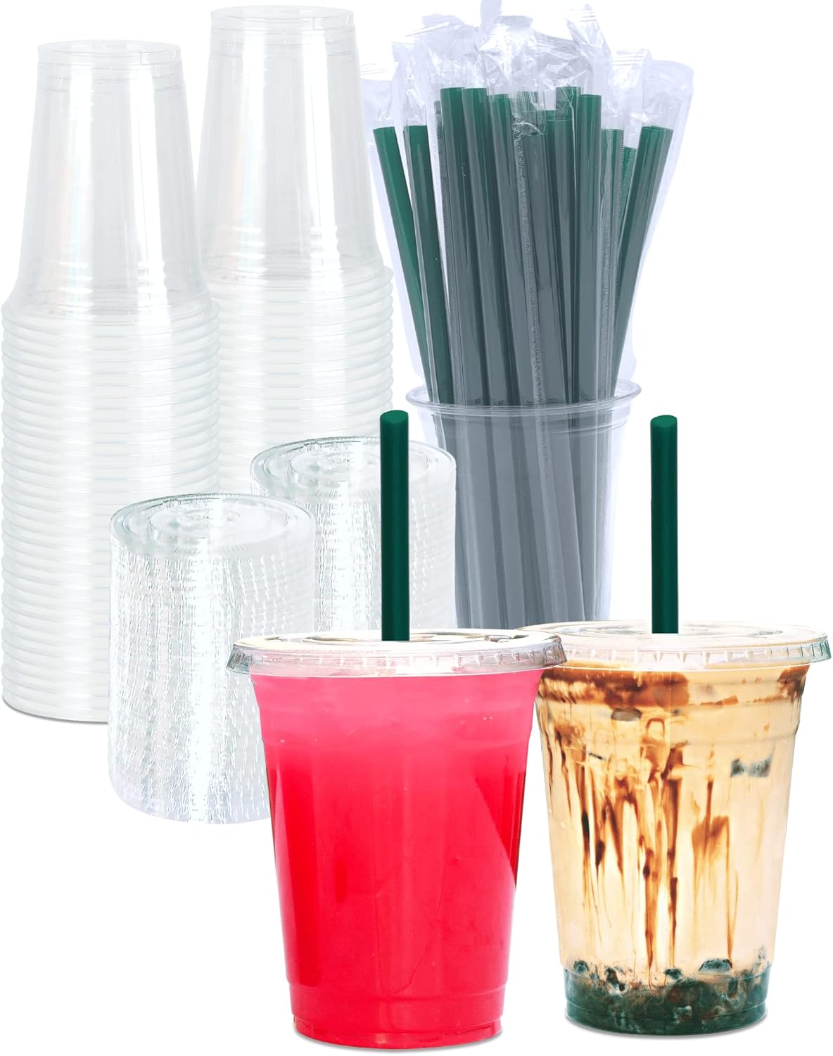 Disposable Clear Cups with Lids & Straws, 16oz - Perfect for Cold Drinks! 25 Sets